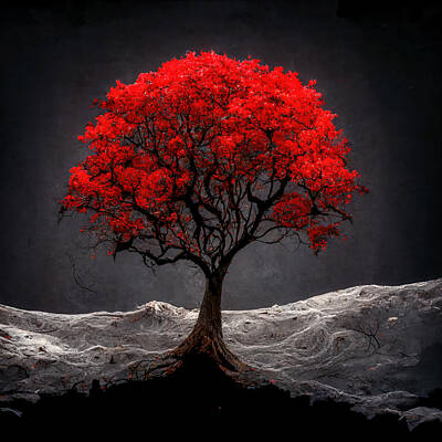 Beach Days - Red Tree In A Desert by Wes and Dotty Weber