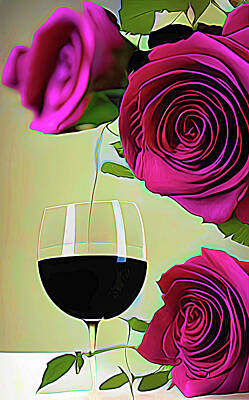 Wine Digital Art - Red Wine and Roses 5  by Floyd Snyder
