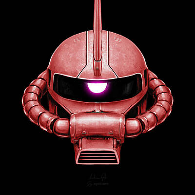 Science Fiction Royalty-Free and Rights-Managed Images - Red Zaku Head by Andrea Gatti