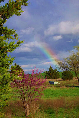 Too Cute For Words - Redbud Tree and Rainbow by Shelli Fitzpatrick