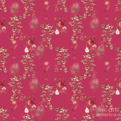 Floral Mixed Media - Redcurrant Plant Botanical Seamless Pattern in Viva Magenta n.0894 by Holy Rock Design