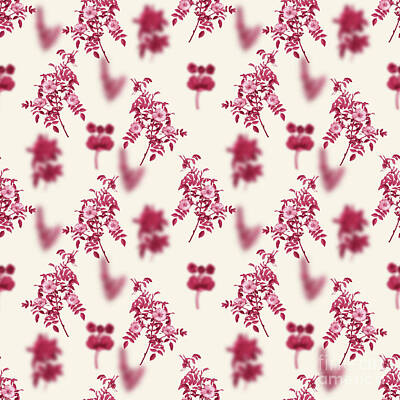 Roses Mixed Media - Reddish Rosebush Botanical Seamless Pattern in Viva Magenta n.1213 by Holy Rock Design