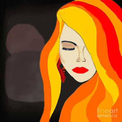 Best Sellers - Portraits Drawings - Redhead Beauty. Modern Abstract Female Portrait  by Antonia Surich
