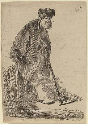Female Outdoors - REMBRANDT VAN RIJN Man in a Coat and Fur Cap Leaning against a Bank, c. 1630 by Arpina Shop