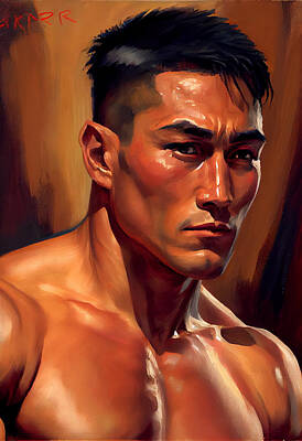 Frank Sinatra - Ren  Hiramoto  kickboxer  oil  painting  in  the  style by Asar Studios by Celestial Images