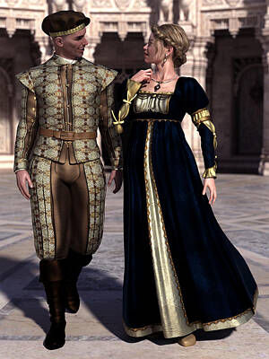 Digital Art Royalty Free Images - Renaissance Couple Royalty-Free Image by Barroa Artworks