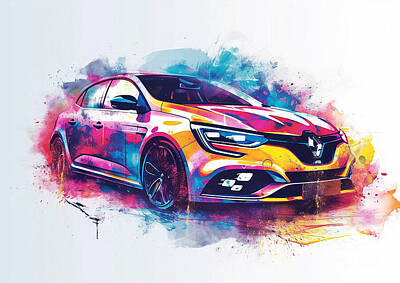 Abstract Royalty-Free and Rights-Managed Images - Renault Megane watercolor abstract vehicle by Clark Leffler