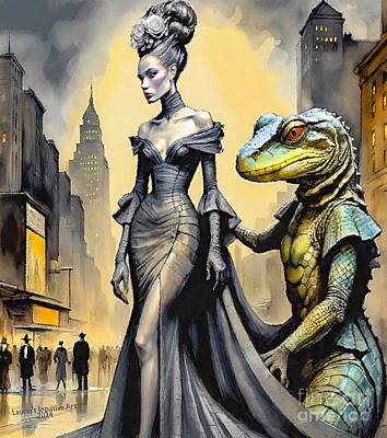 Surrealism Digital Art - Reptilian in the City by Laurie