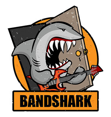Recently Sold - Rock And Roll Digital Art - Retro Band Shark Cartoon Distressed Illustration by Jeff Hobrath