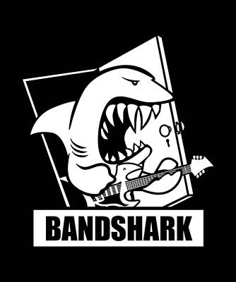 Rock And Roll Digital Art - Retro Band Shark Cartoon Illustration by Jeff Hobrath