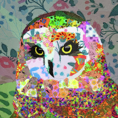 Portraits Mixed Media - Retro Colored Owl Portrait by Dan Sproul
