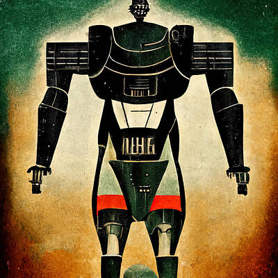 Science Fiction Paintings - Retro-Futurist Robot, 04 by AM FineArtPrints