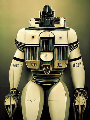 Science Fiction Paintings - Retro-Futurist Robot, 06 by AM FineArtPrints