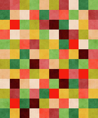 Royalty-Free and Rights-Managed Images - Retro Geometric Mosaic Pattern - Red, Yellow, Green by Studio Grafiikka