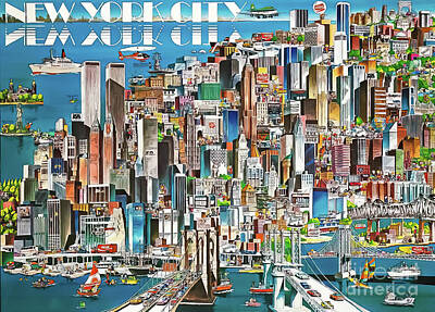 City Scenes Drawings - Retro New York City Travel Poster 1971 by M G Whittingham