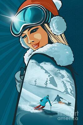 Sports Painting Royalty Free Images - Retro Ski Chic Royalty-Free Image by Sassan Filsoof