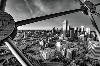 Skylines Royalty Free Images - Reunion Tower View of Dallas - Monochrome Sunset Royalty-Free Image by Gregory Ballos
