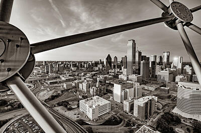 Skylines Royalty Free Images - Reunion Tower View of Dallas - Sepia Sunset Royalty-Free Image by Gregory Ballos