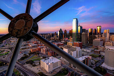 Skylines Royalty-Free and Rights-Managed Images - Reunion Tower View of Dallas Skyline at Dusk by Gregory Ballos