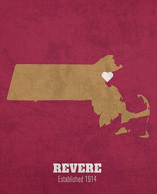 Frog Photography - Revere Massachusetts City Map Founded 1914 Boston College Color Palette by Design Turnpike