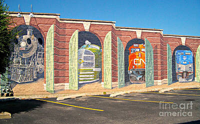 Frank J Casella Royalty-Free and Rights-Managed Images - Richard Haas Train Roundhouse Mural by Frank J Casella