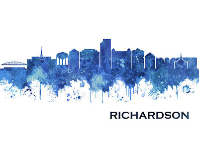 National And State Parks - Richardson Texas Skyline Blue by NextWay Art