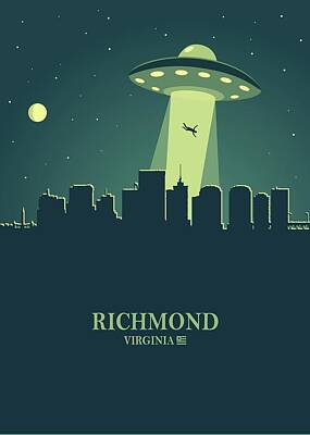Home For The Holidays Rights Managed Images - Richmond City Skyline Ufo Night Royalty-Free Image by Ahmad Nusyirwan