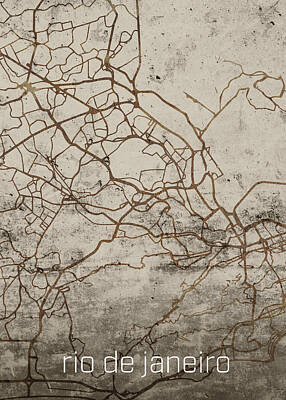 Cities Mixed Media - Rio de Janeiro Vintage Rusty City Street Map on Cement Background by Design Turnpike