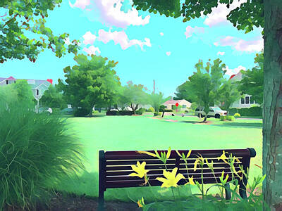 Recently Sold - Surrealism Royalty Free Images - Riviera Park Bench Royalty-Free Image by Surreal Jersey Shore