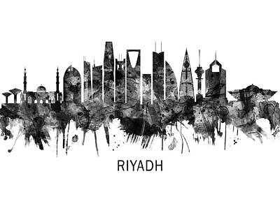 Ballerina Art - Riyadh Saudi Arabia Skyline BW by NextWay Art