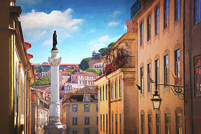 Featured Tapestry Designs - Road to Rossio Lisbon Portugal  by Carol Japp