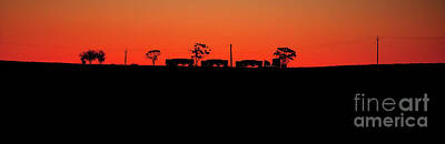 Transportation Royalty-Free and Rights-Managed Images - Road Train Sunset Silhouette by Bill Robinson