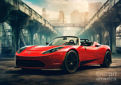 Sports Royalty-Free and Rights-Managed Images - Roadster Radiance Tesla Roadster Sports Car by Cortez Schinner