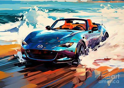 Abstract Landscape Drawings - Roadster RS-Rs Abstract Drive Mazdas Coastal Symphony by Lowell Harann
