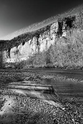 Cultural Textures - Roark Bluff From The Shores Of The Buffalo National River - Black And White by Gregory Ballos
