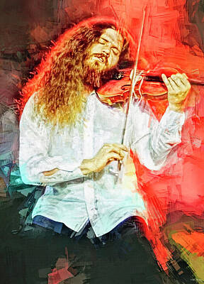 Musician Mixed Media Rights Managed Images - Robby Steinhardt Musician Kansas Royalty-Free Image by Mal Bray