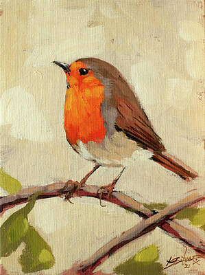 Birds Paintings - Robin III Portrait by John Silver