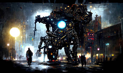 Science Fiction Paintings - Robo-City, 04 by AM FineArtPrints