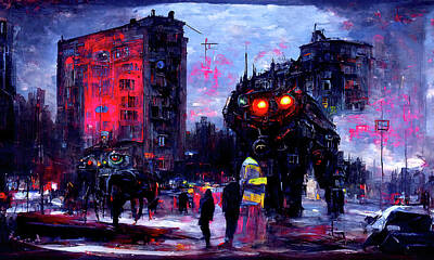 Science Fiction Paintings - Robo-City, 08 by AM FineArtPrints