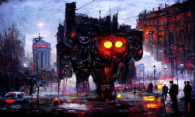Science Fiction Paintings - Robo-City, 09 by AM FineArtPrints