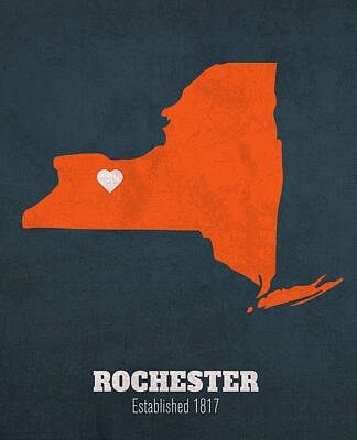 Cities Mixed Media Royalty Free Images - Rochester New York City Map Founded 1817 Syracuse University Color Palette Royalty-Free Image by Design Turnpike