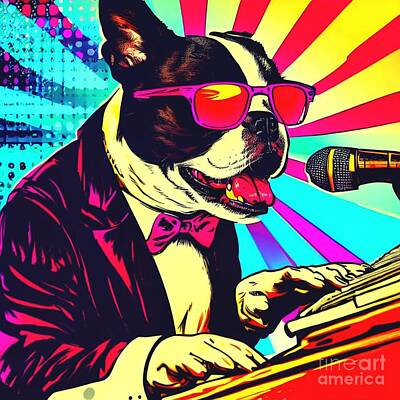 Rock And Roll Digital Art - Rock N Roll Singer Boston Terrier 8 by Otis Porritt