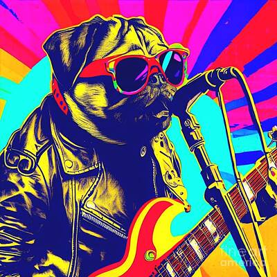 Rock And Roll Digital Art - Rock N Roll Singer Pug 3 by Otis Porritt