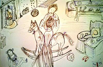 Animals Drawings - Rocking horse dreams by Judith Desrosiers