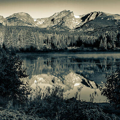Food And Beverage Signs - Rocky Mountain Reflections Along Sprague Lake - Sepia Edition 1x1 by Gregory Ballos