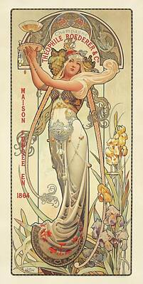 Wine Drawings - Roderer Champagne Poster by A Mucha