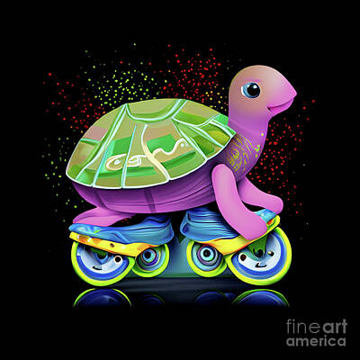 Reptiles Digital Art - Roller Skating Turtle by Dr Debra Stewart