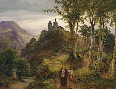 Negative Space Royalty Free Images - Romantic landscape with a monastery Royalty-Free Image by Carl Friedrich Lessing