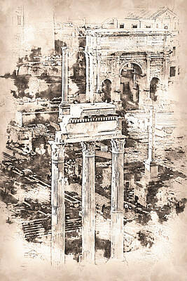 City Scenes Drawings - Rome Imperial Fora - 10 by AM FineArtPrints
