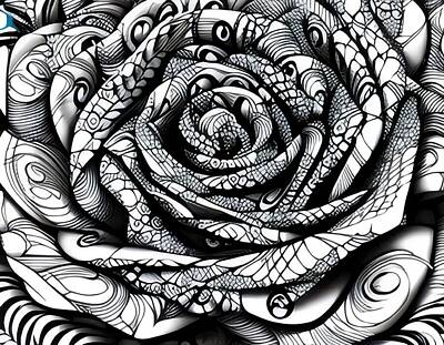Abstract Flowers Digital Art - Rose in Black and White by Moth Fluff